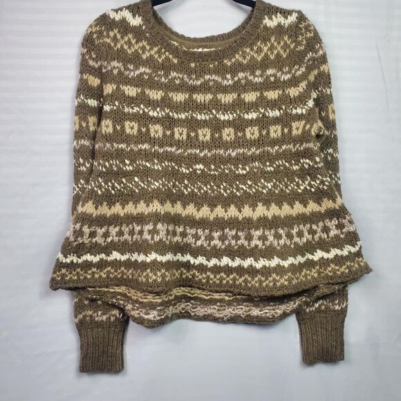 Free People Through the Storm Fair Isle Knit Sweater Sz S Acrylic Blend Taupe - Picture 5 of 15